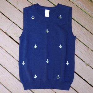 Kids' L(10-12) Gymboree 100% Cotton Nautical Anchor Navy Blue Sweater Vest